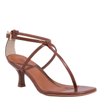 Sandália Tira Salomé Napa Marrom Salto Fino Baixo