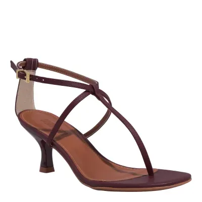 Sandália Tira Salomé Napa Vermelho Salto Fino Baixo