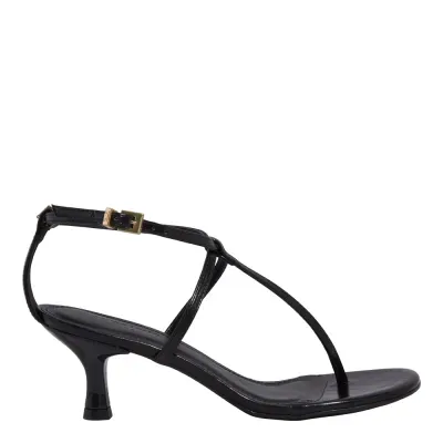 Sandália Tira Salomé Napa Preta Salto Fino Baixo