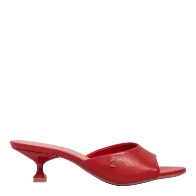 Mule Couro Premium Vermelho Salto Fino Baixo