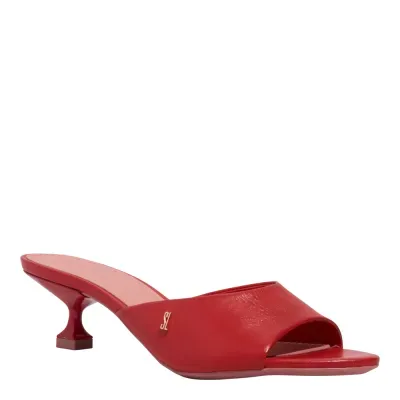 Mule Couro Premium Vermelho Salto Fino Baixo