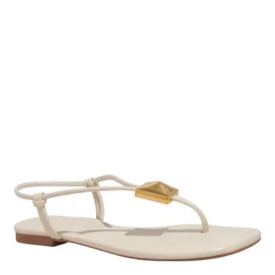 Rasteira Napa Madri Bege Bico Quadrado