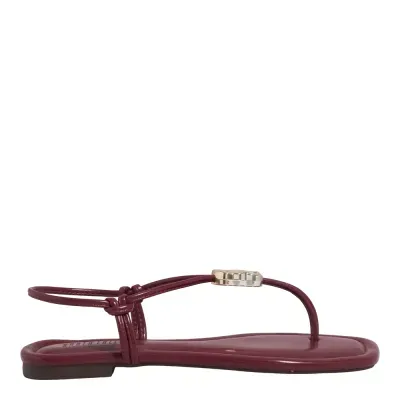 Rasteira Napa Madri Vermelho Bordô Bico Quadrado