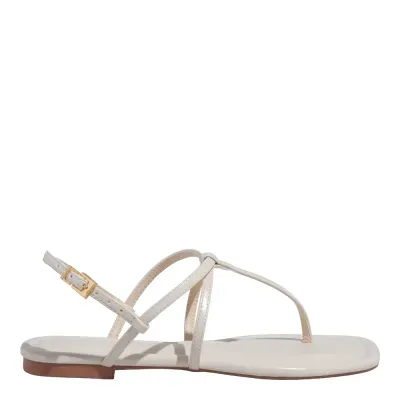 Rasteira Tira Salomé Napa Madri Bege Bico Quadrado