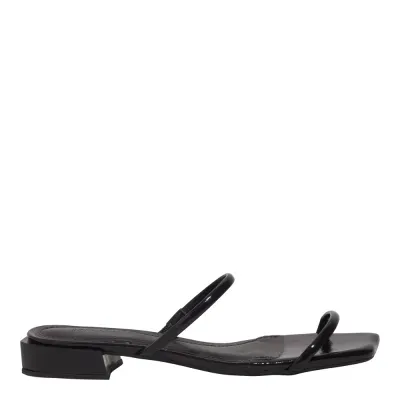 Mule Metalizado Reflexo Preto Bico Quadrado