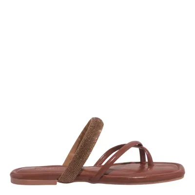 Rasteira Napa Madri Caramelo Bico Quadrado