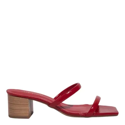 Mule Verniz Glossy Vermelho Salto Bloco Baixo