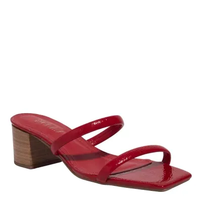 Mule Verniz Glossy Vermelho Salto Bloco Baixo