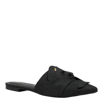 Mule Linho Copacabana Preto Bico Fino