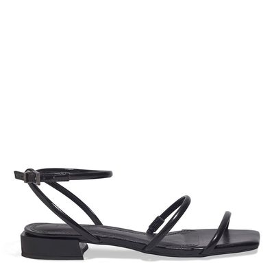 Rasteira Napa Madri Preta Bico Quadrado