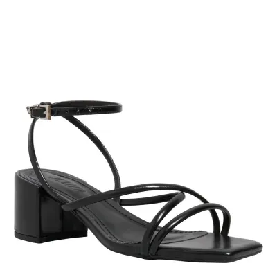 Sandália Napa Madri Preta Salto Bloco Baixo