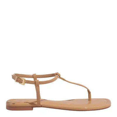 Rasteira Verniz Glossy Bege Bico Quadrado