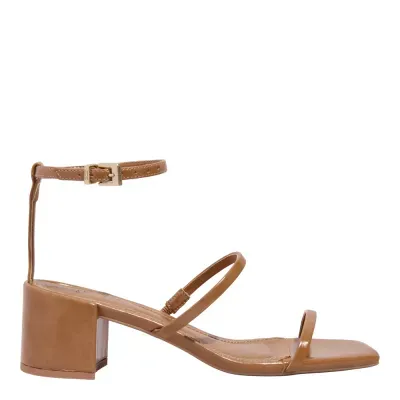 Sandália Lolla Napa Madri Caramelo Salto Bloco Baixo