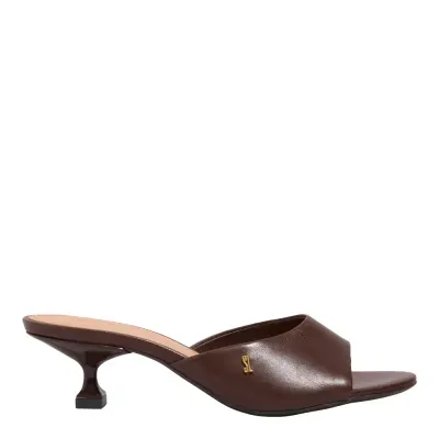 Mule Couro Premium Marrom Dark Salto Fino Baixo