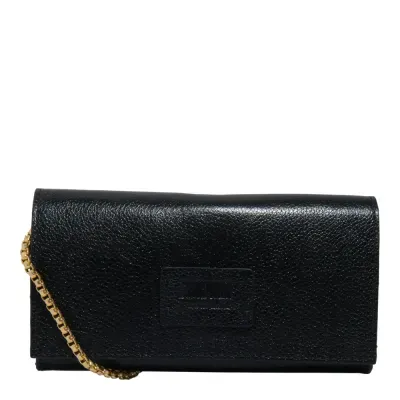 Bolsa Carteira Pequena Couro Floater Preta Alça de Ombro Corrente