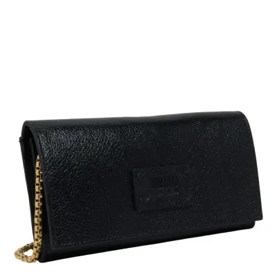 Bolsa Carteira Pequena Couro Floater Preta Alça de Ombro Corrente