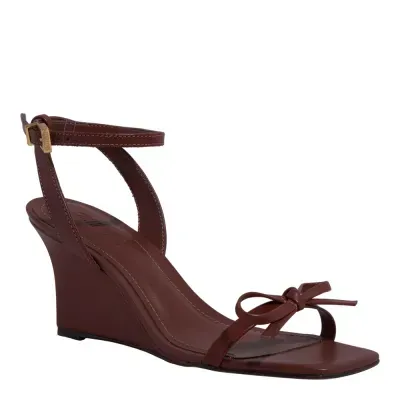 Sandália Anabela Couro Soft Marrom Terracota