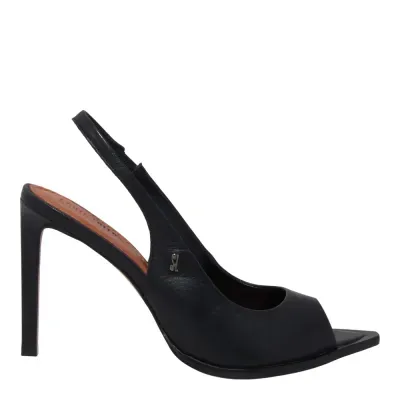Sandália Peep Toe Couro Soft Bico Folha Preta