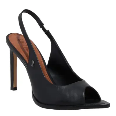 Sandália Peep Toe Couro Soft Bico Folha Preta