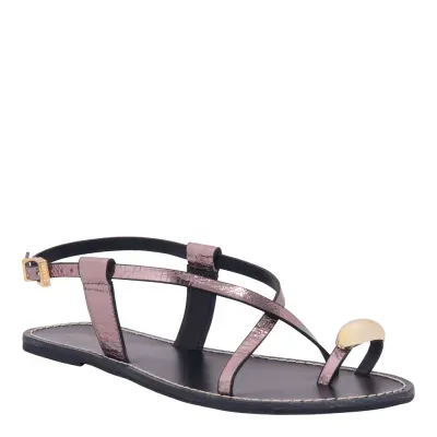 Rasteira De Dedo Couro Metalizada Prata