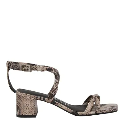 Sandália Couro Bico Quadrado Animal Print Cobra