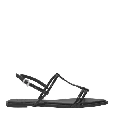 Rasteira Verniz Preta Bico Folha