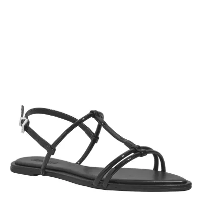 Rasteira Verniz Preta Bico Folha