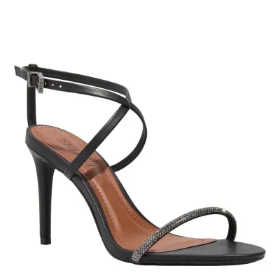 Sandália Couro Preta Salto Alto Fino