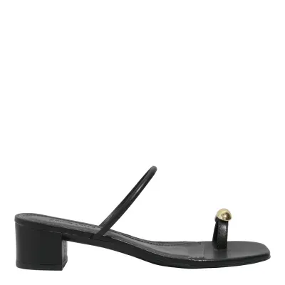 Mule Thong Napa Soft Preta Salto Bloco Baixo