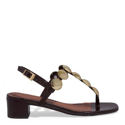 Sandália Tira Salomé Napa Marrom Escuro Salto Bloco Baixo