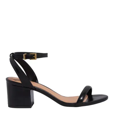 Sandália Napa Preta Salto Bloco Baixo