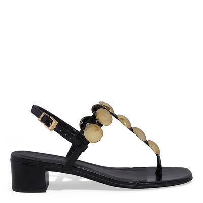 Sandália Tira Salomé Napa Preta Salto Bloco Baixo