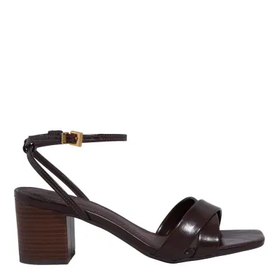 Sandália Verniz Marrom Escuro Salto Bloco Baixo