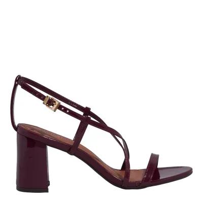 Sandália Verniz Marrom Escuro Salto Alto Grosso