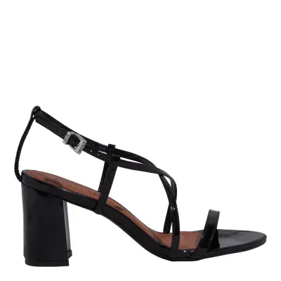 Sandália Verniz Preta Salto Alto Grosso