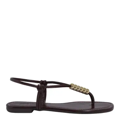 Rasteira Napa Marrom Escuro Bico Quadrado