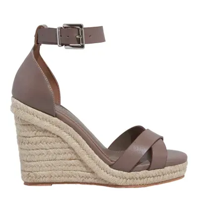 Sandália Espadrille Couro Confort Salto Anabela Cinza Fog