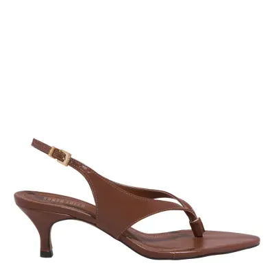 Sandália Napa Madri Marrom Bico Folha Salto Baixo Fino