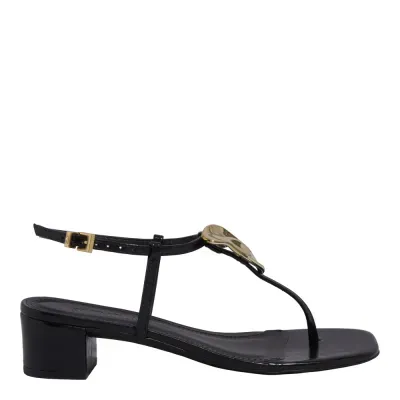 Sandália Tira Salomé Napa Preta Salto Bloco Baixo