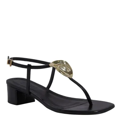 Sandália Tira Salomé Napa Preta Salto Bloco Baixo