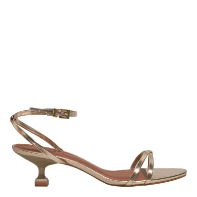 Sandália Metalizada Reflexo Dourada Salto Baixo Fino