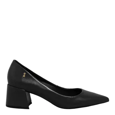 Scarpin Napa Madri Preto Bico Fino Salto Bloco