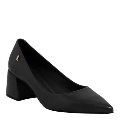 Scarpin Napa Madri Preto Bico Fino Salto Bloco