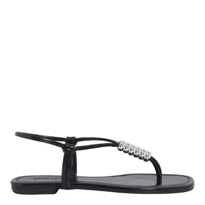 Rasteira Napa Preta Bico Quadrado