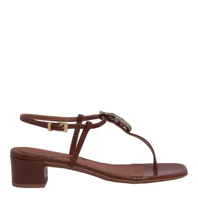 Sandália Tira Salomé Napa Marrom Salto Bloco Baixo