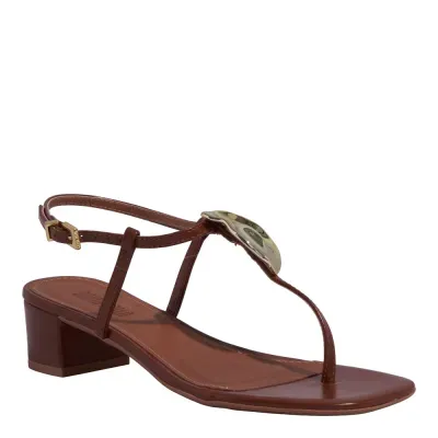 Sandália Tira Salomé Napa Marrom Salto Bloco Baixo