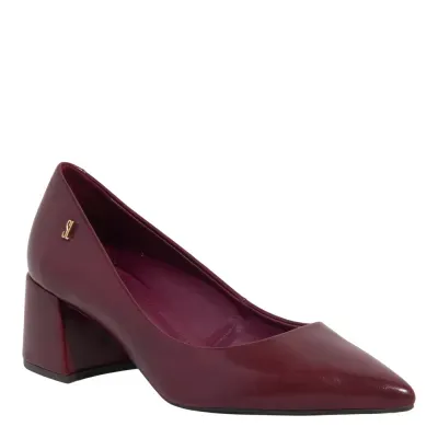 Scarpin Napa Madri Vermelho Bordô Bico Fino Salto Bloco