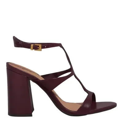 Sandália Couro Pelica Salto Grosso Roxo Berry