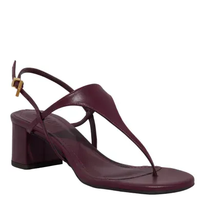 Sandália De Dedo Couro Salto Bloco Roxo Berry