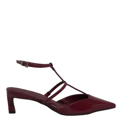 Scarpin Slingback Verniz Salto Baixo Fino Vermelho Cabernet